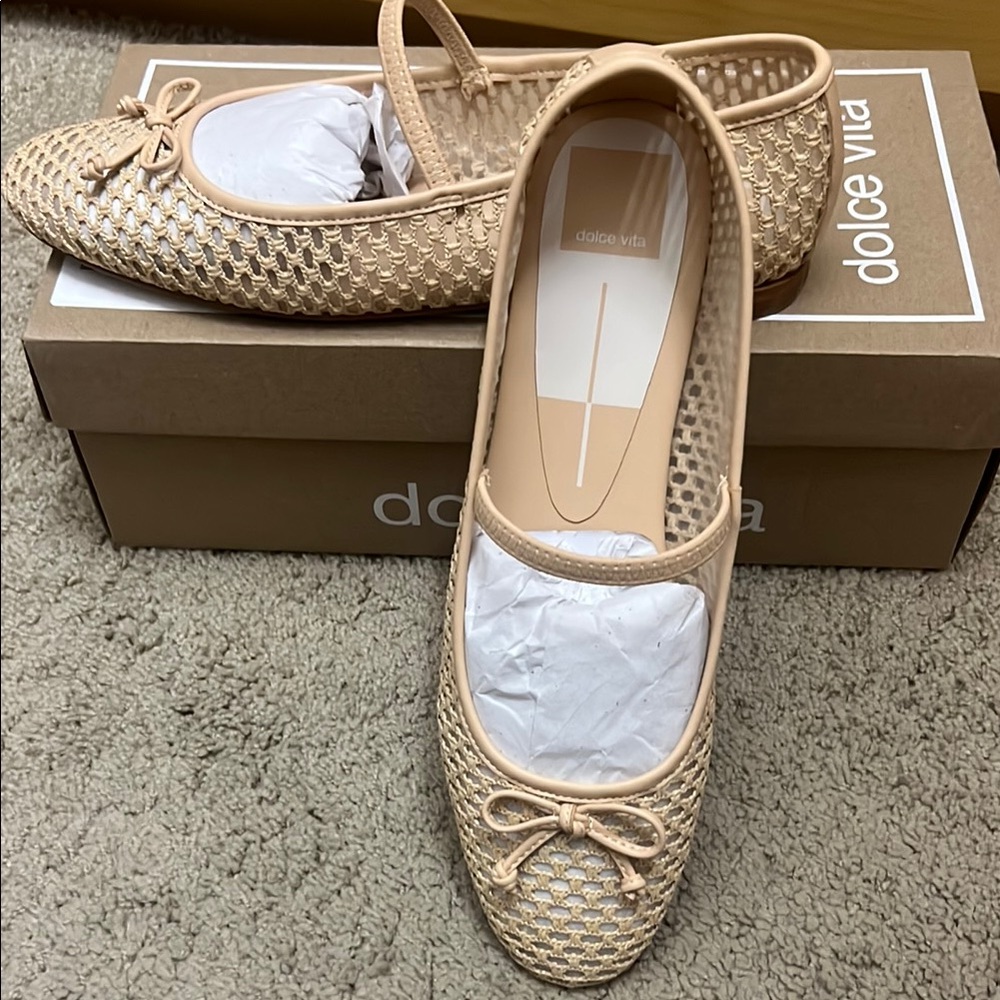 Dolce Vita Beige Woven Mary Jane Flats - Picture 7 of 7